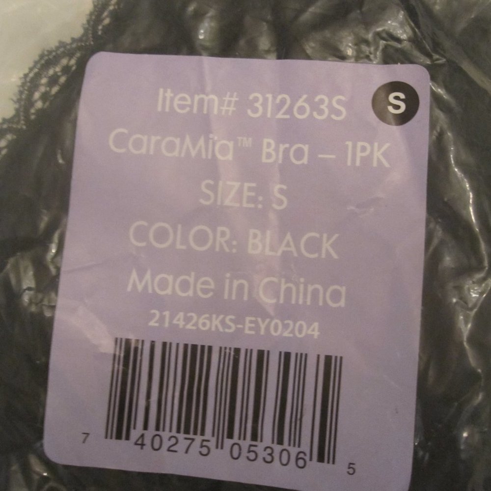 CaraMia Women's Black Bra. Size Small. Fits 32A,B&C and 34A.